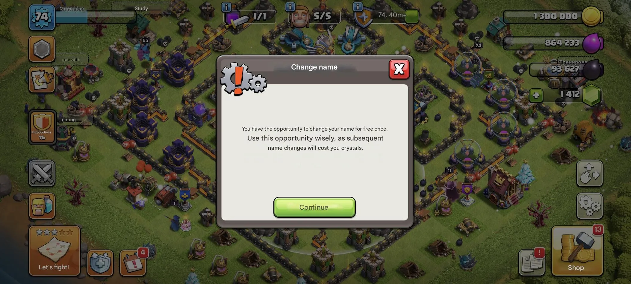 COC577 TH16 1400 Gems Heroes 22/24/25/11/1 5 Builders Name Change Many Items 